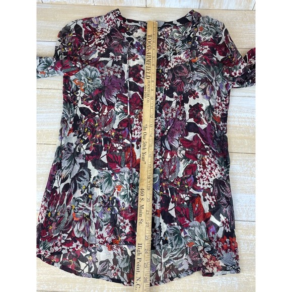 Lucky Brand Bohemian Split Tie Neck Floral Print Long Sleeve Size Small Blouse - Picture 6 of 8